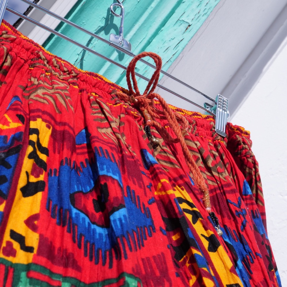90s southwest‎ print crinkle pleated cotton western skirt - Picture 2 of 8